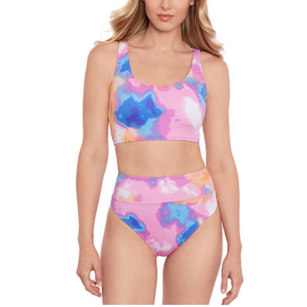 Salt + Cove Bikini Set Womens Small Multi Tie Dye Ribbed High Waist 2‎ Piece NEW